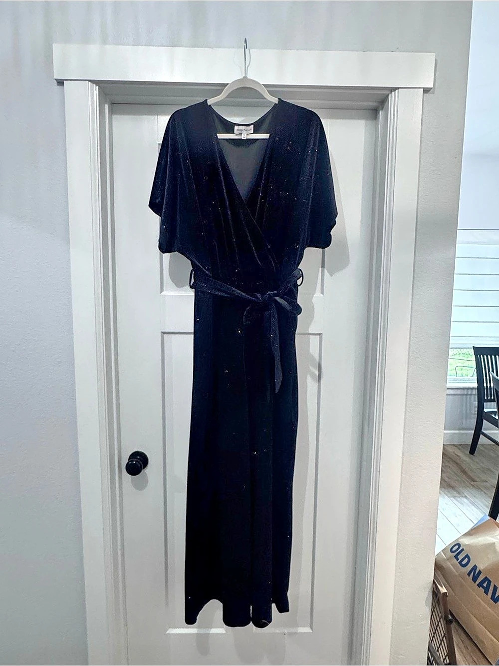 Black glittered velvet wide leg jump suit. Size XXL